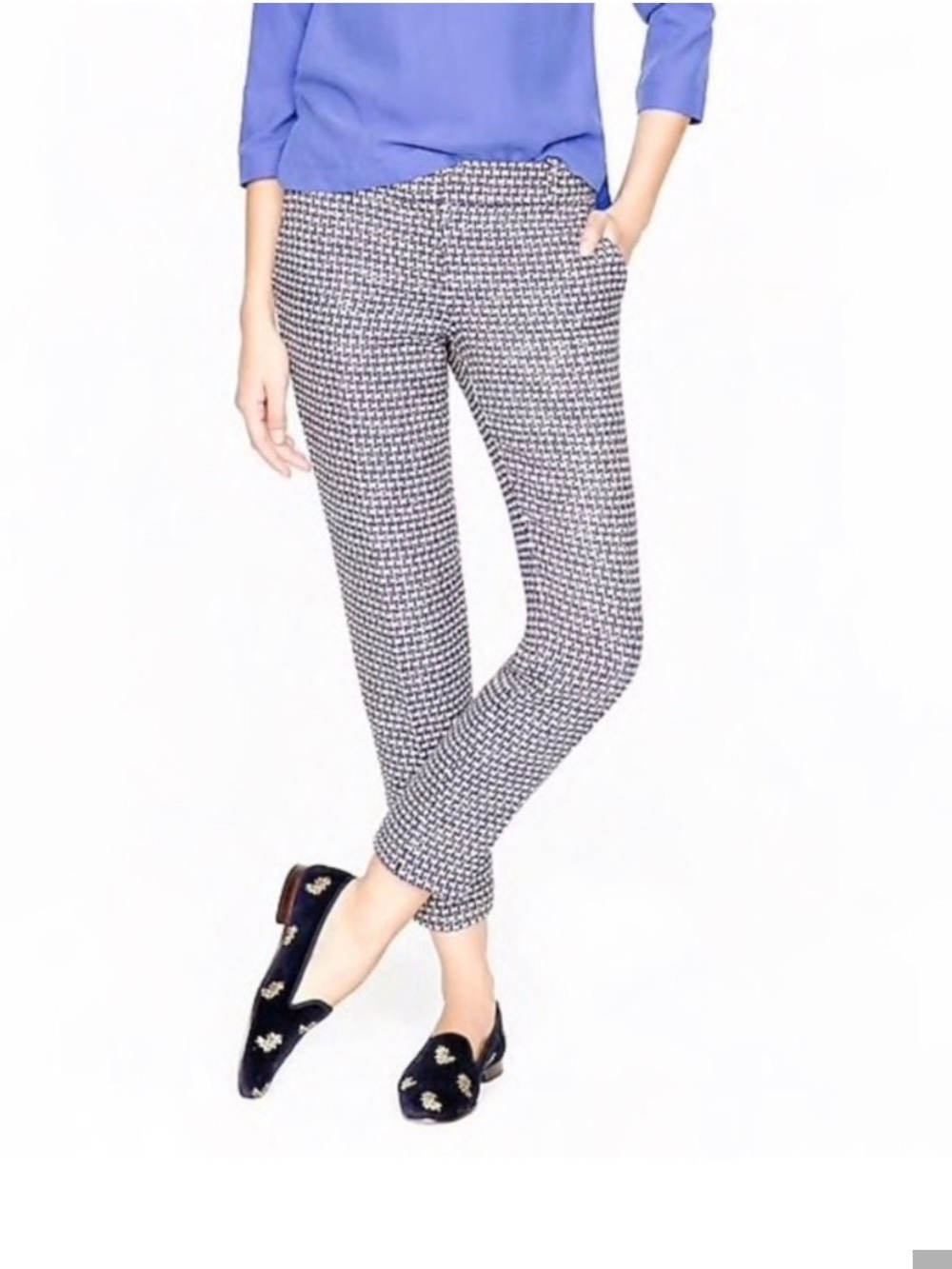 J.Crew Silk Blend Tweed Metallic Cafe Capri Pant Basketweave Navy Women's 14